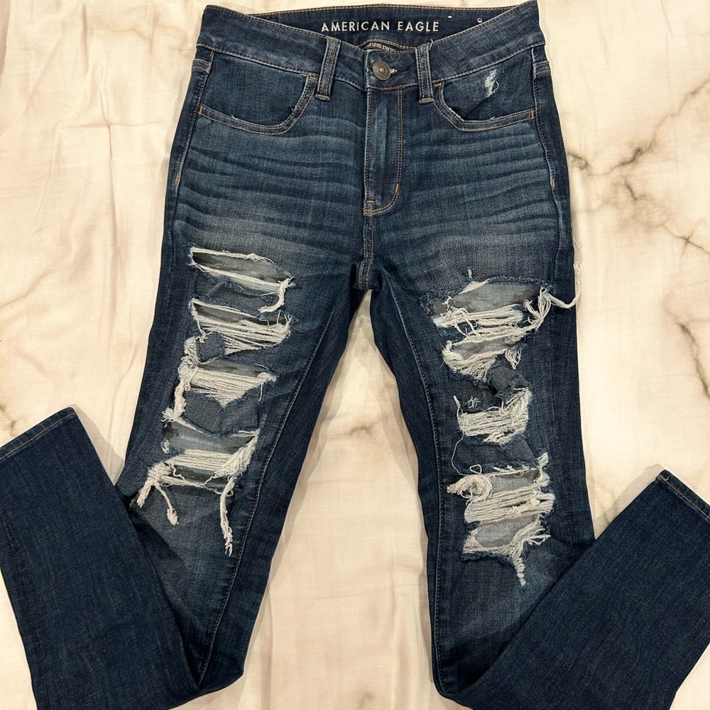 AE Blue ripped skinny jeans